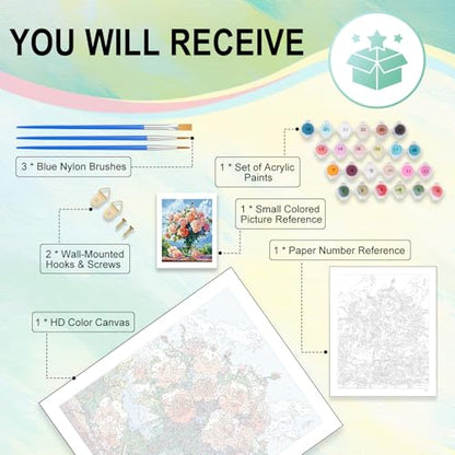 Cytheron Paint by Numbers Kit for Adults, Rose DIY Painting Kit, 16x20 Inch - color: CYOP1P07