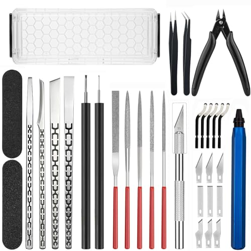 Precision 3D Printer Tool set with Deburring Tool, 3D Printer Spatula,Craft Knife,hand File,Carving Knife,Storage Box Suitable for Sanding, Carving, Modeling, Cutting, Scraping Deburring kit