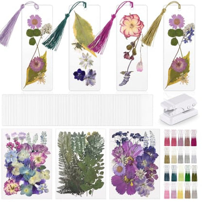 Fuyoooo 376 Pcs Pressed Flower Bookmark Kit,Purple,2 x 8 Inch - color: Purple, size: 2 x 8 Inch