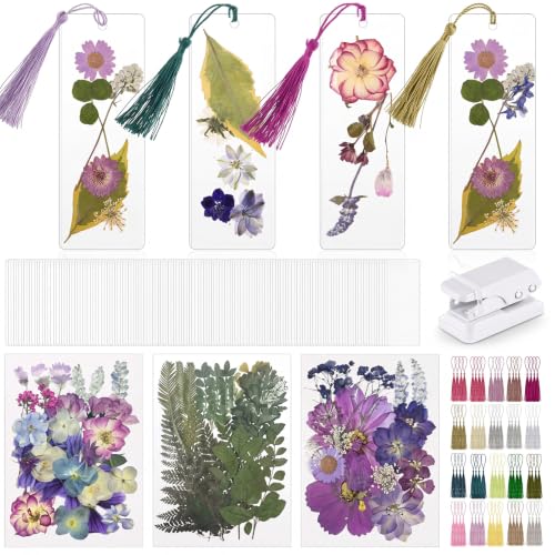 Fuyoooo 376 Pcs Pressed Flower Bookmark Kit,Purple,2 x 8 Inch - color: Purple, size: 2 x 8 Inch