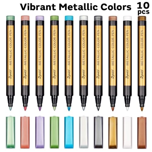 Dyvicl Metallic Marker Pens - Set of 10 Medium Point Metallic Markers for Rock Painting, Black Paper, Card Making, Scrapbooking Crafts, DIY Photo Album - style: 10 Bullet tip