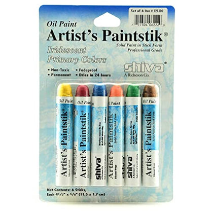 Jack Richeson Shiva Oil Paintstik, Iridescent Primary Colors, Set of 6