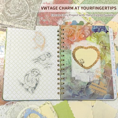 250Pcs Vintage Journal Supplies Kit,Scrapbook Papers Stickers