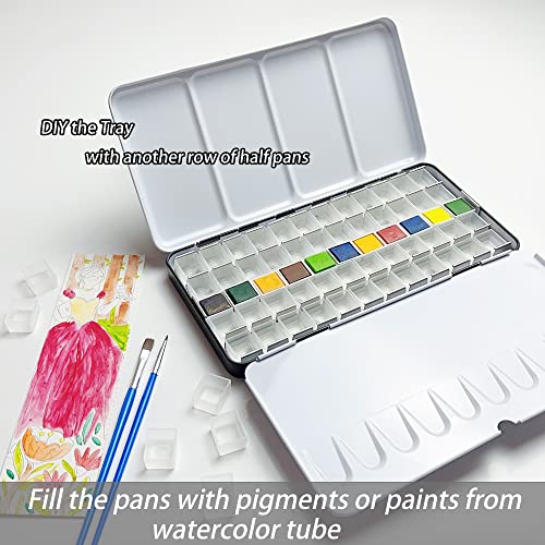 Watercolor Palette, 48 Wells and 3 Mixing Areas - Empty Half Pans Watercolor Palette with Lid, Folding Paint Tray - style: Tin with 48 Transparent Half Pans