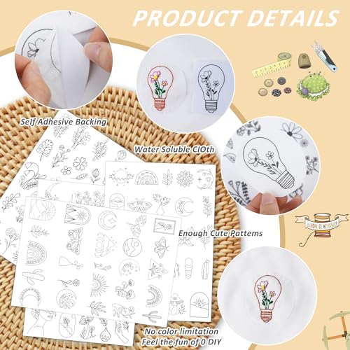 Water Soluble Stabilizer Embroidery Paper - Stick and Stitch Embroidery Paper Wash Away, 4 Sheet PCS Embroidery Pattern, Boho Butterfly Flower Sun Moon Designs, Hand Sewing Crafts - style: boho 1304