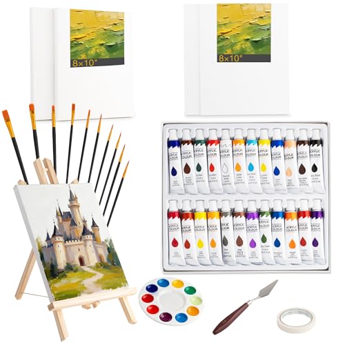 42PCS Acrylic Paint Kits for Adults, Art Supplies Set with Easel | 24 Colors Acrylic Paints (0.4 fl oz), Pine Wood Easel, Brushes, Canvas, Complete Art Supplies Kit for Adults & Beginners - style: 42pcs