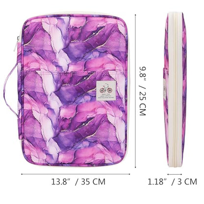 JAKAGO A4 Travel Portfolio Multifunctional Document Organizer Zippered Case for Office Supplies (Marble Purple) - color: Marble Purple