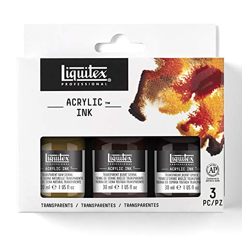 Liquitex Professional Acrylic Ink, 1-oz (30ml), Transparent Set, Set of 3 | Ultra Fluid Acrylic, Highly Pigmented, Dye-Free, Non-Fading, Satin Finish, Permanent When Dry, Lightfast - color: Transparent - Set of 3