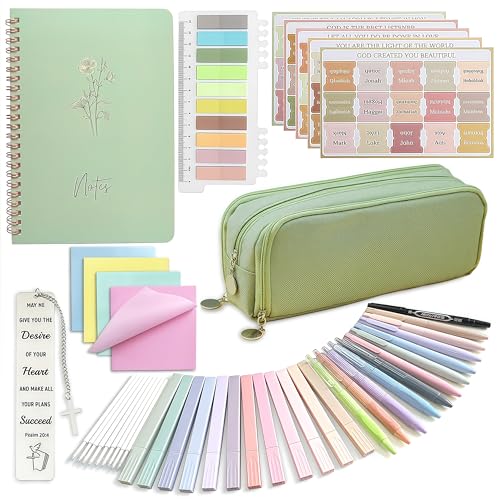 SHINYHARBOR 47Pcs Bible Study Journaling Supplies Kit for Women, Green - color: Green