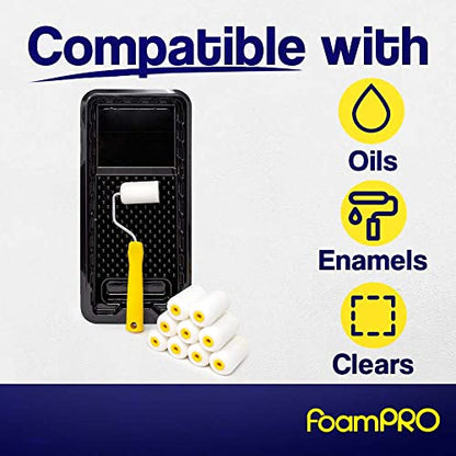 Foampro 2” Fine Finish Paint Roller Kit | 1 Plastic Paint Tray, 1 Roller Handle, 10 Foam Rollers | Mini Foam Roller Kit w/Roller Pan | Home Painting Supplies & Paint Tools, 162 (162KIT) - style: (2 Inch) Paint Kit