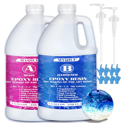 Epoxy Resin Kit, 2 Gallon Epoxy Resin Crystal Clear Not Yellowing No Bubble Self Leveling for DIY Molds Wood Jewelry Table Tops Bar Top Casting Coating Crafts Supplies Easy Mix 1:1 Ratio - size: 2 Gallon