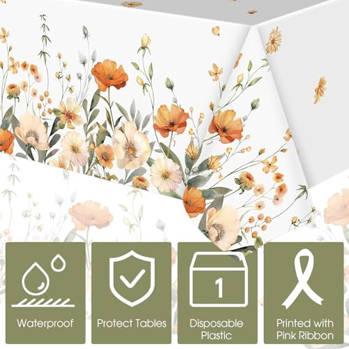 FuWeave 12 Pcs Fall Floral Tablecloth Disposable Plastic Table Covers Thanksgiving Autumn Harvest Wildflower Waterproof Tablecloths for Autumn Thanksgiving Birthday Party Decor, 54 x 108 Inch - style: Autumn Floral