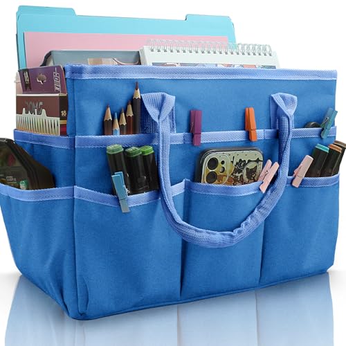 Cupohus Craft Organizer Bag, Blue Art Supply Tote with Multiple Pockets - color: Blue
