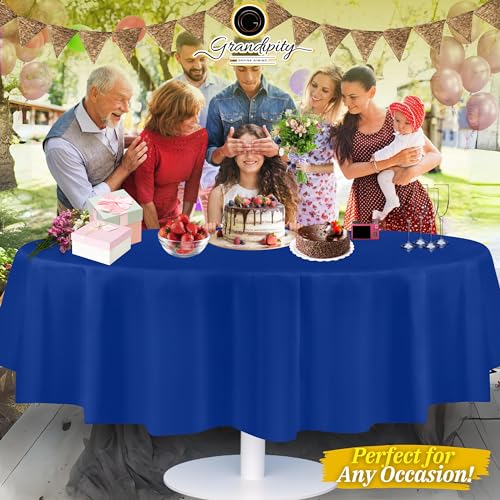 Grandipity Blue Plastic Table Cloth Disposable (6 Pk) 84in Round Tablecloth Premium Party Table Cloths Disposable - Perfect Table Cloth Round Cover for Any Table Up to 6 Feet - color: Blue, size: 84 inches Round