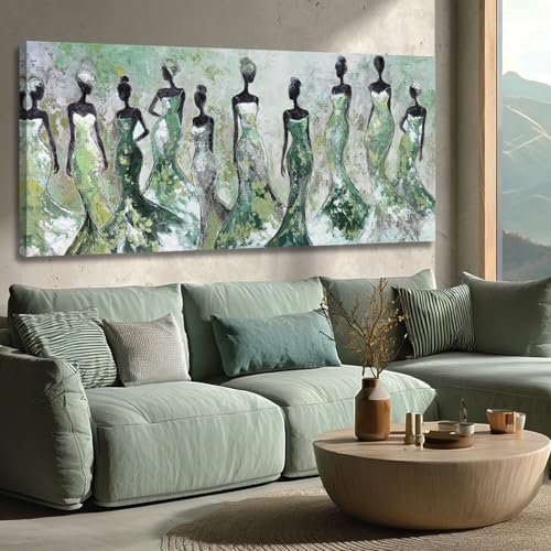 Dolidoteart Black Women Canvas Wall Art, Large Wall Decor for Living Room, Green White Women Wall Art Print for Bedroom Office, Modern Canvas Art, 29x58 Inch - color: Green, size: 58"L x 29"W
