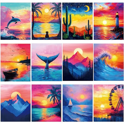 Sherr 12 Pcs Pre Drawn Canvas for Adults,Beautiful Scenery,8 x 10 Inch - size: 8 x 10 Inch, style: Beautiful Scenery