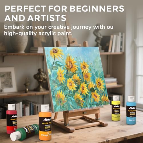 ABEIER Acrylic Paint Set, 56 Colors x 2 oz, Non-Toxic Matte Paint | Rich pigments, smooth blending, waterproof when dry, fade-resistant finish, multi-surface art and craft projects