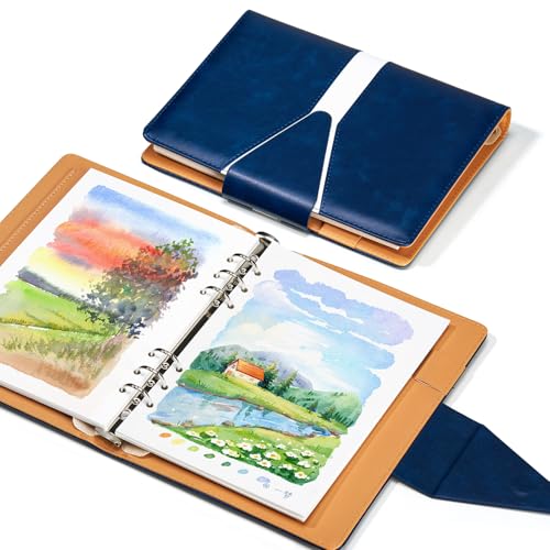 Lightwish Watercolor Sketchbook,100% Cotton Acid Free Watercolor Journal,300gsm/140lb Hot Press Watercolor Paper for Artists,Adults,Students,20 Sheets,Paper 5.8 * 8.2 Inches(A5) - color: Triangle Buckle Blue