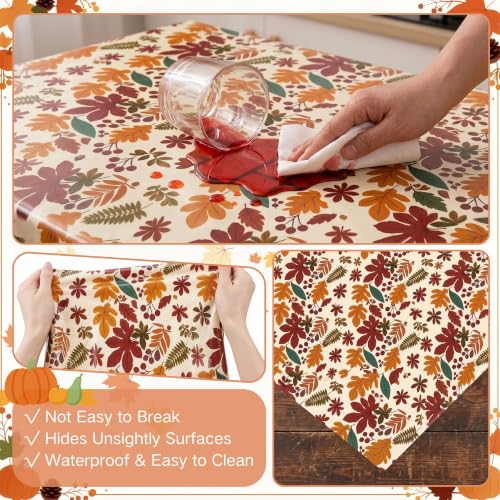 100FT x 54IN Thanksgiving Plastic Tablecloth Roll with Slide Cutter Box | Heavy Duty Disposable Fall Maple Leaf Table Cover Wall Backdrop, Harvest Pumpkin Table Cloth for Autumn Event Party Supplies - color: Brown Leaves, size: 1200" x 54" (Rectangular)