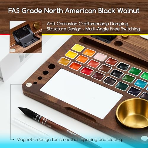 MEEDEN Watercolor Paint Set - Luxury 27 Color Collection with Black Walnut Case, Natural Squirrel Hair Brushes & Artist Grade Paints, Perfect Travel Watercolor Kit for Artists & Beginners.