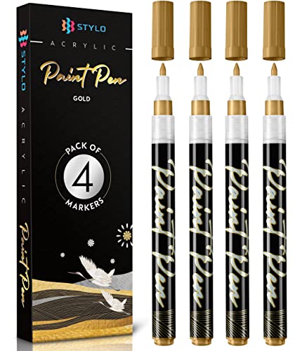 Stylo Gold Acrylic Paint Pens, 4 Gold Paint Markers, Fine Tip - color: Gold
