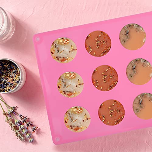 Sakolla 2 Pack Cylinder Silicone Soap Molds, 15 Cavity Mini Round Silicone Molds for Handmade Soap, Lotion Bars, Bath Bombs, Chocolate, Cake - color: Round/Pink