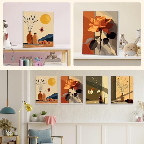 4 Pack Paint by Numbers Kit for Kids Beginner with Wooden Frame, Flowers in A Vase, Paint by Numbers Kit for Adults, Window Sill Sunlight Flower, DIY Painting Kits for Home Wall Decor 8x10 inch - color: flower-03