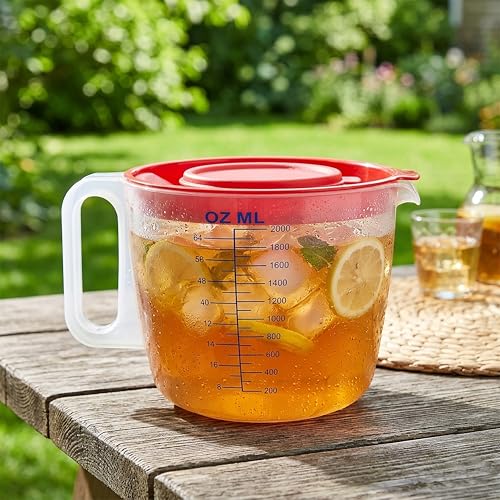 8 Cup Measuring Cup & Mixing Pitcher with Handle and Spout, Splatter-Free Lid, BPA-Free, Ideal for Baking, Pancakes, and Whisking