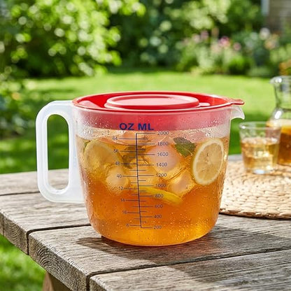 8 Cup Measuring Cup & Mixing Pitcher with Handle and Spout, Splatter-Free Lid, BPA-Free, Ideal for Baking, Pancakes, and Whisking