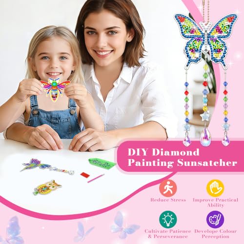 Diamond Art Kits for Kids/Adults, 4Pcs DIY Crafts for Kids Ages 8-12 | Birthday Gifts for 6 7 8 9 10 11 Year Old Girl, Diamond Painting Kits wind chimes Crystal Window Suncatcher Home Garden Decor - color: dongwu