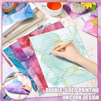 TaoBary 160 Pcs Stationery Paper Set 50 Double Sided Stationery Papers with 50 Matching Envelopes and 60 Round Dot Sticker, 10 Design(Marble,8.5 x 11 Inch) - size: 8.5 x 11 Inch, style: Marble