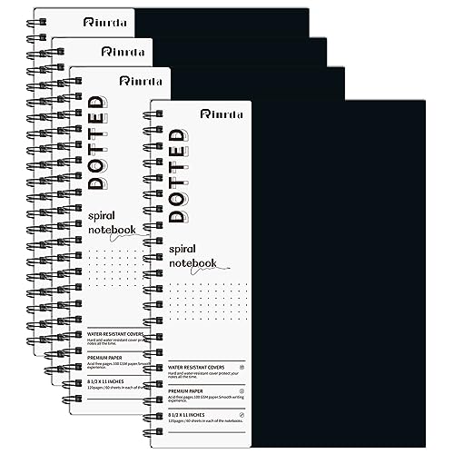 Dotted Journal Spiral Notebook 8.5" x 11"-4 Pack Dot Grid Notebook Hardcover Notebook 120 Pages 100 GSM Thick Dotted Paper Notebook Hardcover Journal for School, Office, Artist | 4 Pack Dot Grid Notebook Hardcover Notebook Thick Dotted Paper Notebook Hard