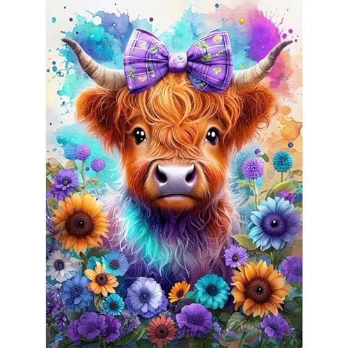 Highland Cow Diamond Painting Kits for Adults Beginners,5D Full Drill Diamond Art Kits for Adults, DIY Paint with Diamonds Pictures Gem Art Painting Kits,Crafts Kits for Home Wall Decor 12 X 16Inch - color: DZ901