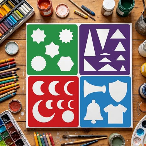 CUTHOLLOW Animals Fruit Plant Stencils, 24PCS 8-Inch Reusable Plastic | 24PCS 8-Inch Animals, Fruit & Plant Shapes, Reusable Washable Plastic, Painting, Crafts, Wall Art & Sidewalk Chalk - style: Geometric Elements