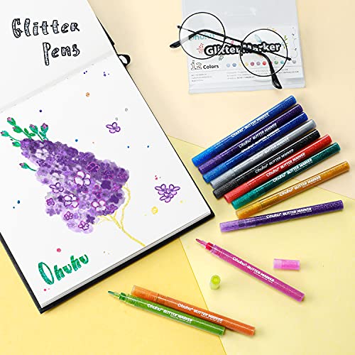 Ohuhu Glitter Marker Pens 12 Colors Fine Tip for Painting Coloring Crafts - color: 12 Colors, size: Extra Fine Tip 0.7mm