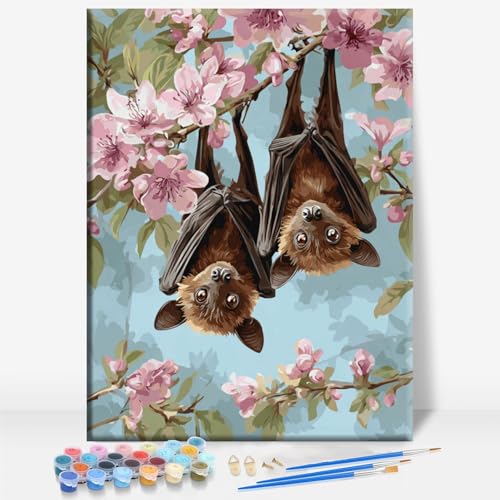 Aeontinity BAT Couple Dark Academia Halloween Animal Framed Canvas DIY Paint by Numbers Kit Bar Cafe Cave Home Room Wall Bathroom Porch Patio Decor Gift, 16 x 12 Inch - color: BAT COUPLE DARK ACADEMIA HALLOWEEN