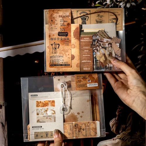 CraftBloom 125Pcs Coffee Vintage Scrapbook Paper and Stamp Stickers for Journaling Supplies, Antique Strip Labels & People Sticker for Scrapbooking, Bullet Journal, Collage, Planner, DIY Craft Kit
