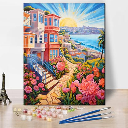 TUMOVO Adults' Acrylic Paint Number Kits - Sea View Landscape DIY Painting, 16 x 20 Inch - color: Landscape