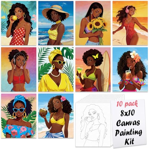 Nuberlic 10Pcs Pre Drawn Canvas to Paint for Adults Sip n Paint Hot Girl Hawaii Summer Theme Painting Kits Pre Stretched Canvas Girls Night Out Outline Boards for Beginners Students Party Favor 8x10 - size: 8x10, style: Hot Girls Summer