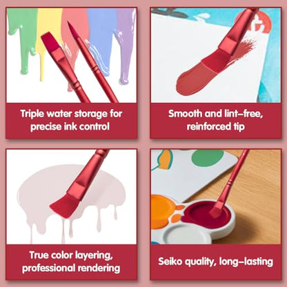 Acrylic Paint Brush Set, 6 pcs Watercolor Brushes, Painting Brush Nylon Hair Brushes for All Purpose Oil Watercolor Painting Beginner Kits (6, Red) - color: Red