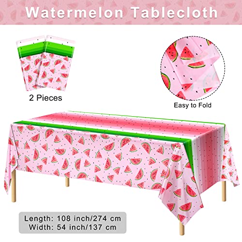 durony 2 Pack Watermelon Plastic Tablecloths 54 x 108 Inches Pink Watermelon Plastic Table Cloth Cover Fruit Party Supplies for Girls Birthday Baby Shower Wedding Table Cover - style: Watermelon