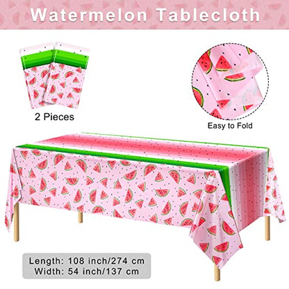 durony 2 Pack Watermelon Plastic Tablecloths 54 x 108 Inches Pink Watermelon Plastic Table Cloth Cover Fruit Party Supplies for Girls Birthday Baby Shower Wedding Table Cover - style: Watermelon