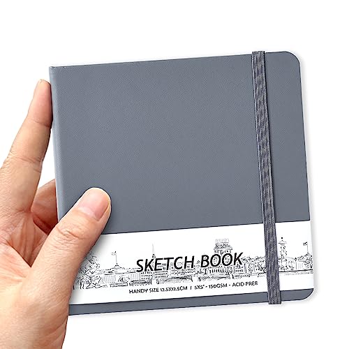 5" x 5" Hardcover Sketch Book,Small Mixed Media Sketch Pad,58 Sheets 150GSM Acid-Free Artist Drawing Paper,Travel Journal Blank Notebook for Adults Painting,Illustration,Art Supplies.Dark Grey - color: 150gsm PU-dark grey