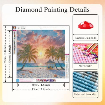 5D Beach Sunset Diamond Art kits for Adults Beginners 13.8x13.8inch - color: KM1195-1
