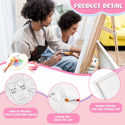 Sherr 20 Pcs Pre Drawn Canvas Afro Queen for Painting for Adults | Bulk 8" x 10" Pre Stretched Outline Painting Boards African American for Beginners Students, Party Favor - style: Stylish