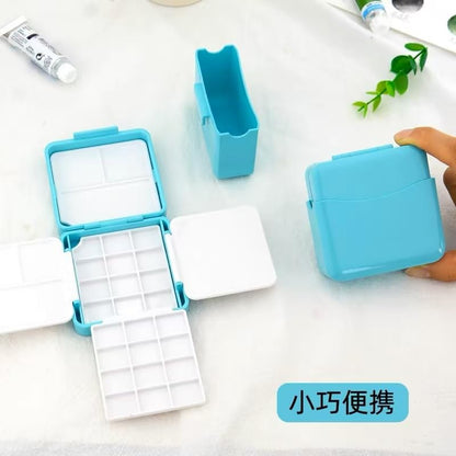 Travel Portable Watercolor Paint Set，24-Well Empty Watercolor Palette Paint Mixing Tray Blue - color: Blue