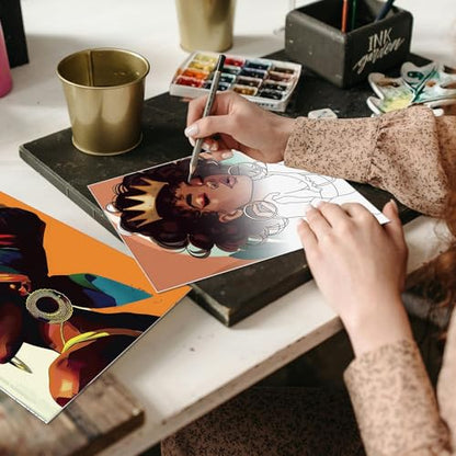 Sherr 24 Pcs Pre Drawn Canvas for Adult, Afro Lady, 8 x 10 Inch - size: 8 x 10 Inch, style: Afro Lady