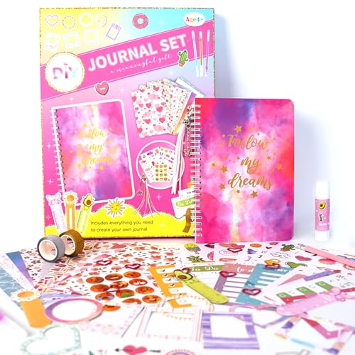 Pure Vie DIY Journal Kit for Girls Ages 8-14, Journaling Art Crafts Kit for Tween & Teen Girls, Creative Scrapbook & Diary Supplies Toy Set with Notebook Sticker - Fun Cute Birthday Xmas Gifts Ideas