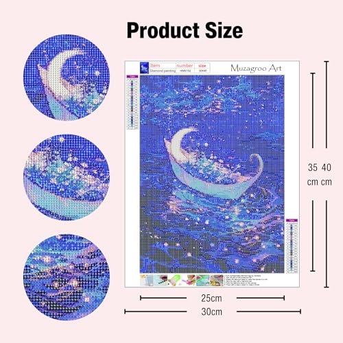 Muzagroo Art Diamond Paintings Kits for Adults 5D Round Full Drill Diamond Art Kits for Beginners Diamond Art Paintings Gem Art Kits Diamond Dots Handcrafts 30x40cm(Moon Boat) - color: Moon Boat