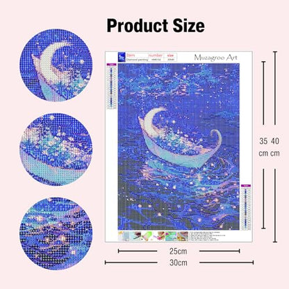 Muzagroo Art Diamond Paintings Kits for Adults 5D Round Full Drill Diamond Art Kits for Beginners Diamond Art Paintings Gem Art Kits Diamond Dots Handcrafts 30x40cm(Moon Boat) - color: Moon Boat